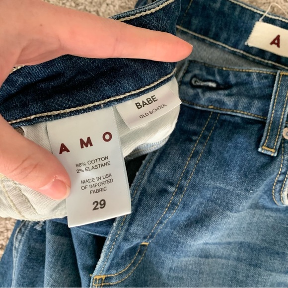 AMO Babe Old School High Rise Slim Distressed Crop Jeans - Picture 5 of 7